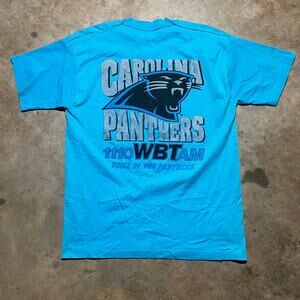Vintage 90s Carolina Panthers Radio Pro Med Blue Shirt